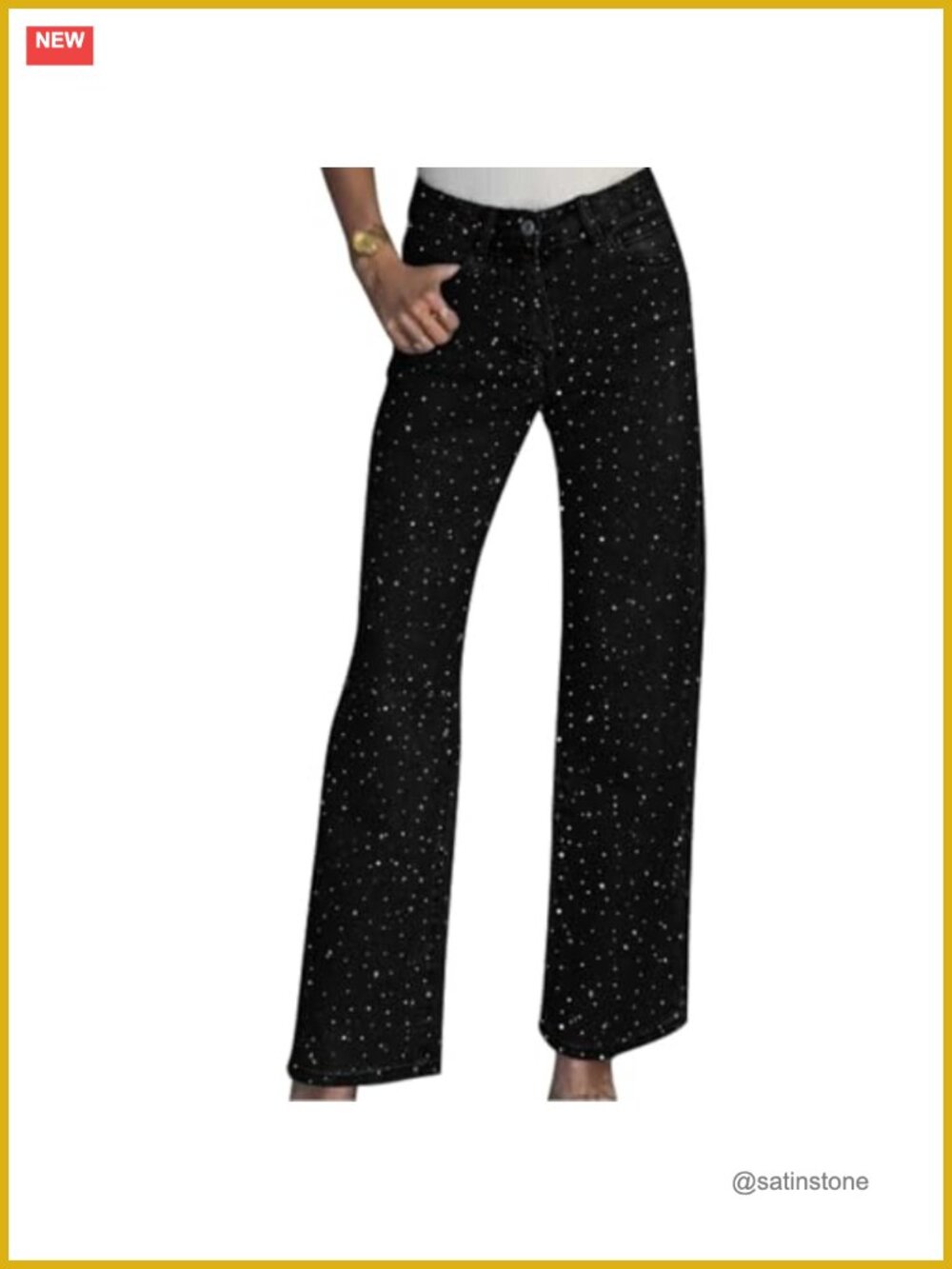 Straight Leg Rhinestone Boyfriend Denim Pants, Sparkly Bling Glitter Jeans
